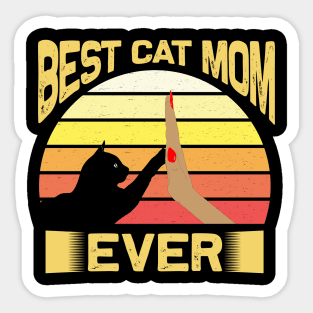 Best Cat Mom Ever Vintage Retro Sunset Sticker